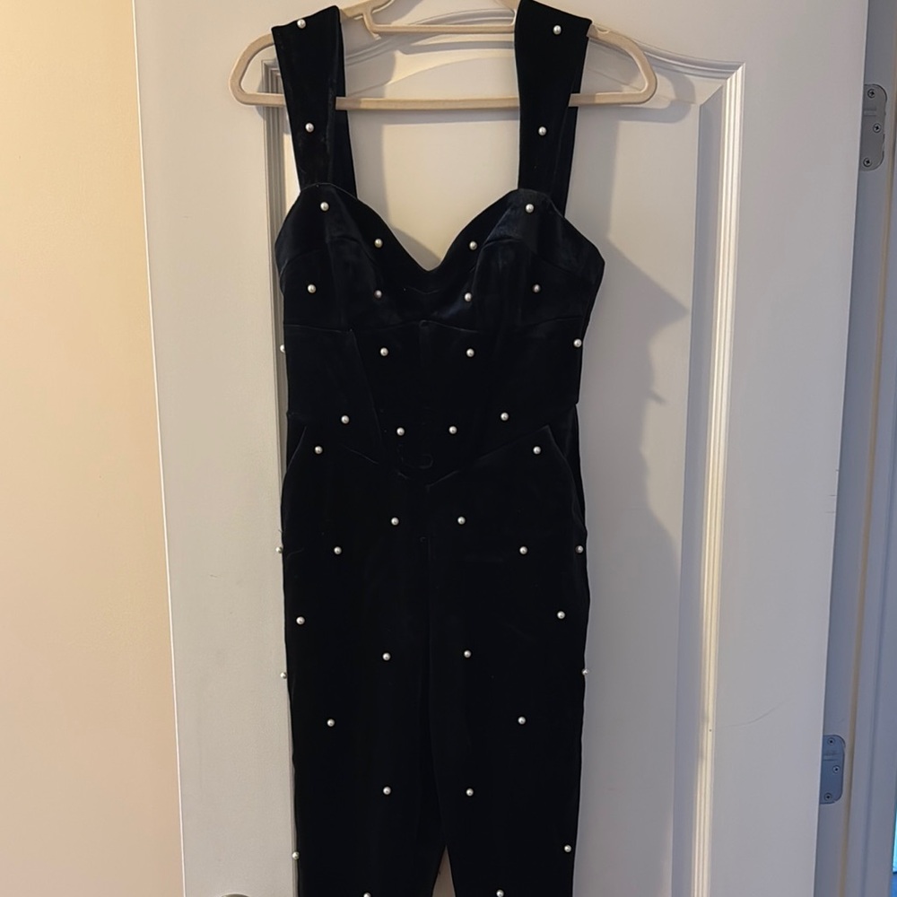 Black Velvet Pearl Embellished Jumpsuit